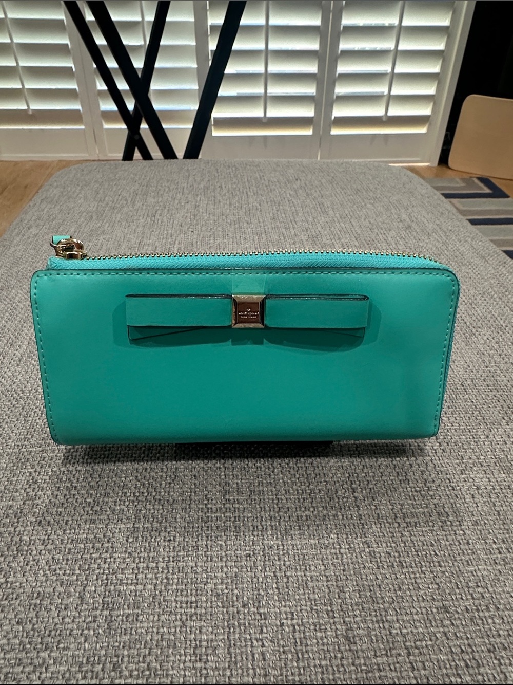 kate spade Turquoise Zip-Around Wallet with Bow Accent